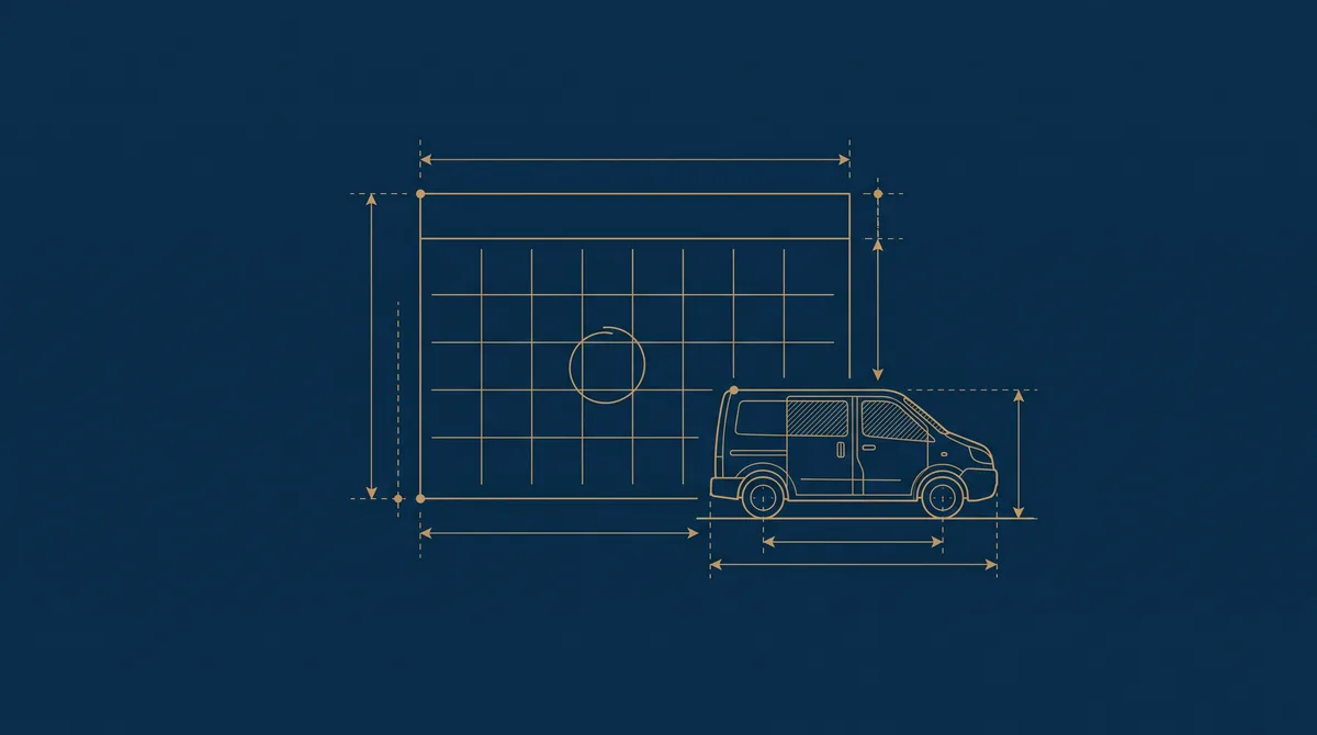 Plan d’architecte doré : une grille de calendrier dont une case est entourée, à côté d’une camionnette d’installateur